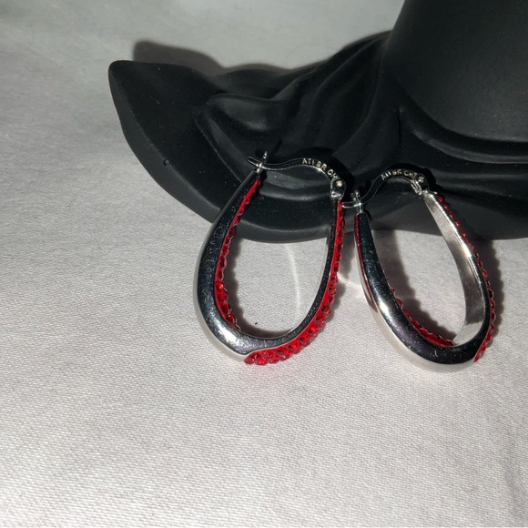 Earrings, Red Crystal and Silver Colored Fashion Jewelry - Picture 4 of 6